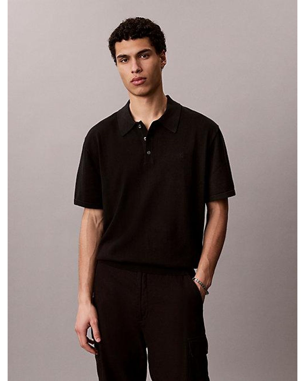 Calvin Klein Black Supima Cotton Knit Polo Shirt for men