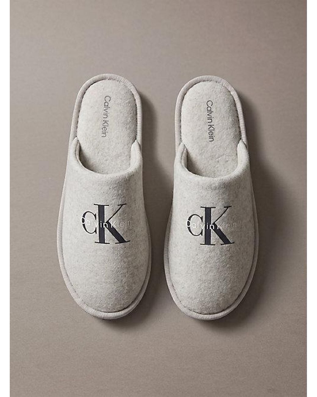 Calvin Klein Gray Felt Signature Hotel Slippers for men