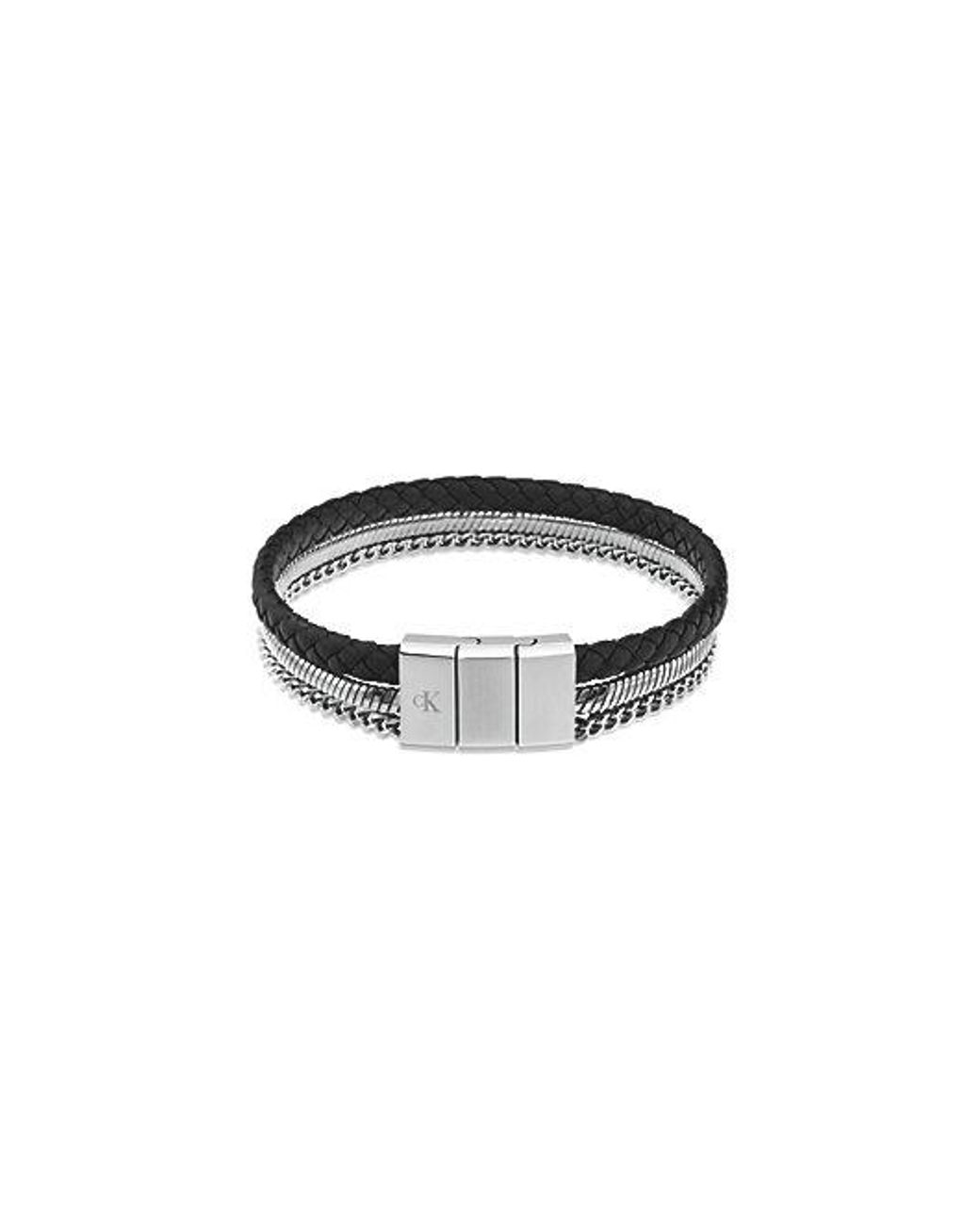 Calvin Klein Black Jeans Ck Merge Steel And Leather Bracelet for men