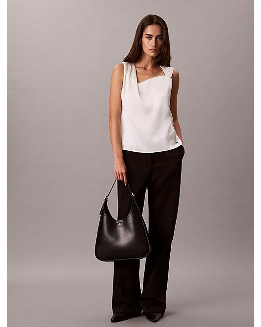 Calvin Klein Black Monogram Hardware Curved Shoulder Bag