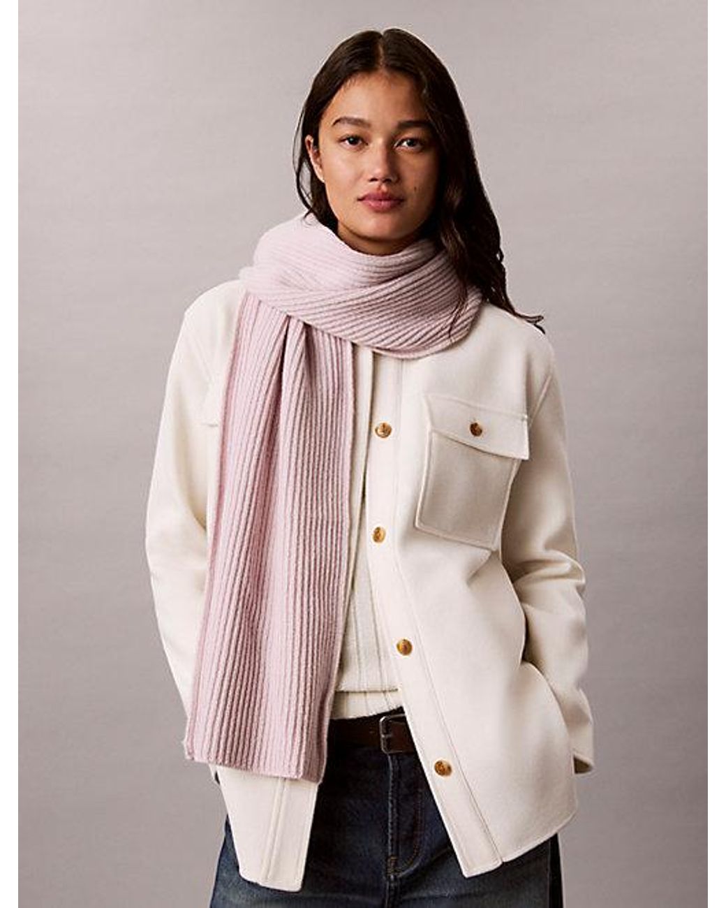 Calvin Klein Pink Wool Blend Monogram Scarf