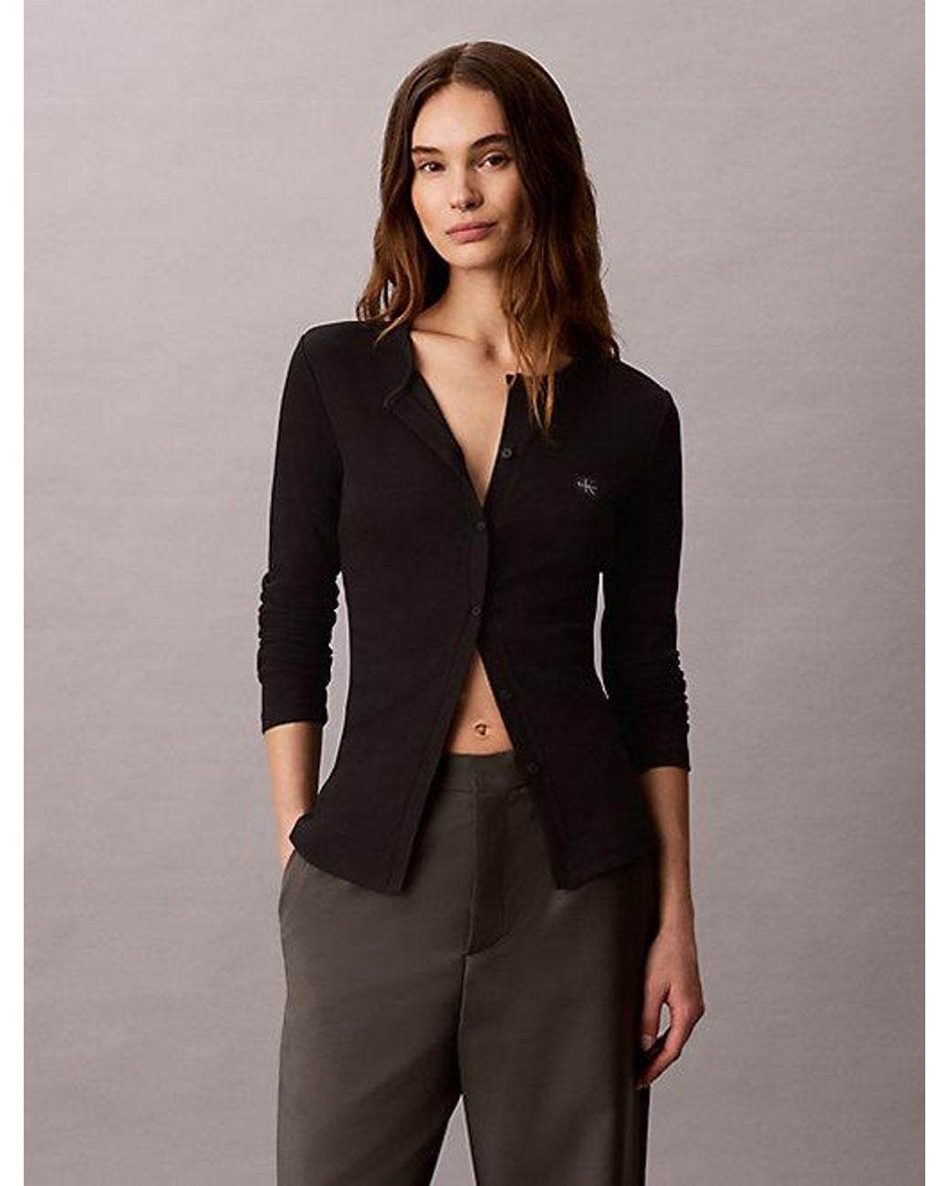 Calvin Klein Black Jeans Woven Monologo Rib Cardigan