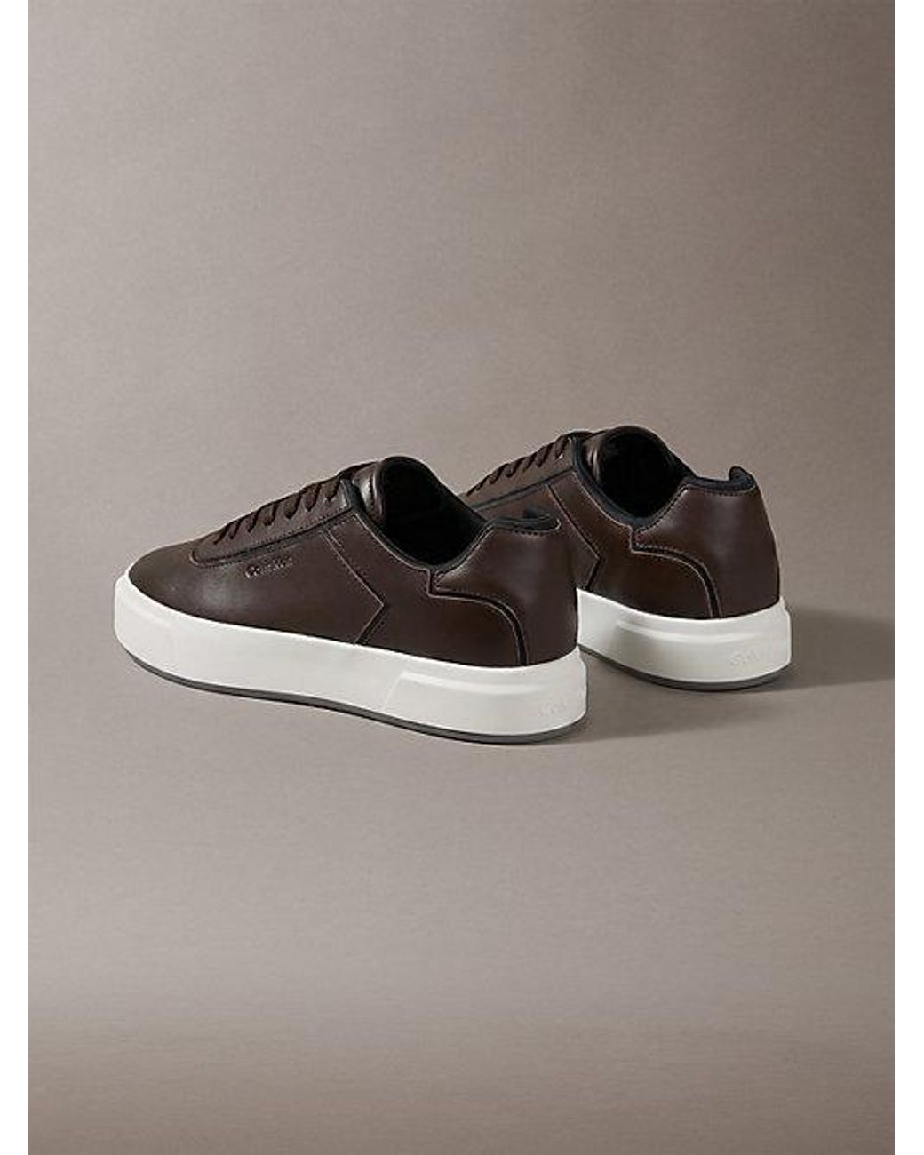 Calvin Klein Brown Leather Signature Trainers for men