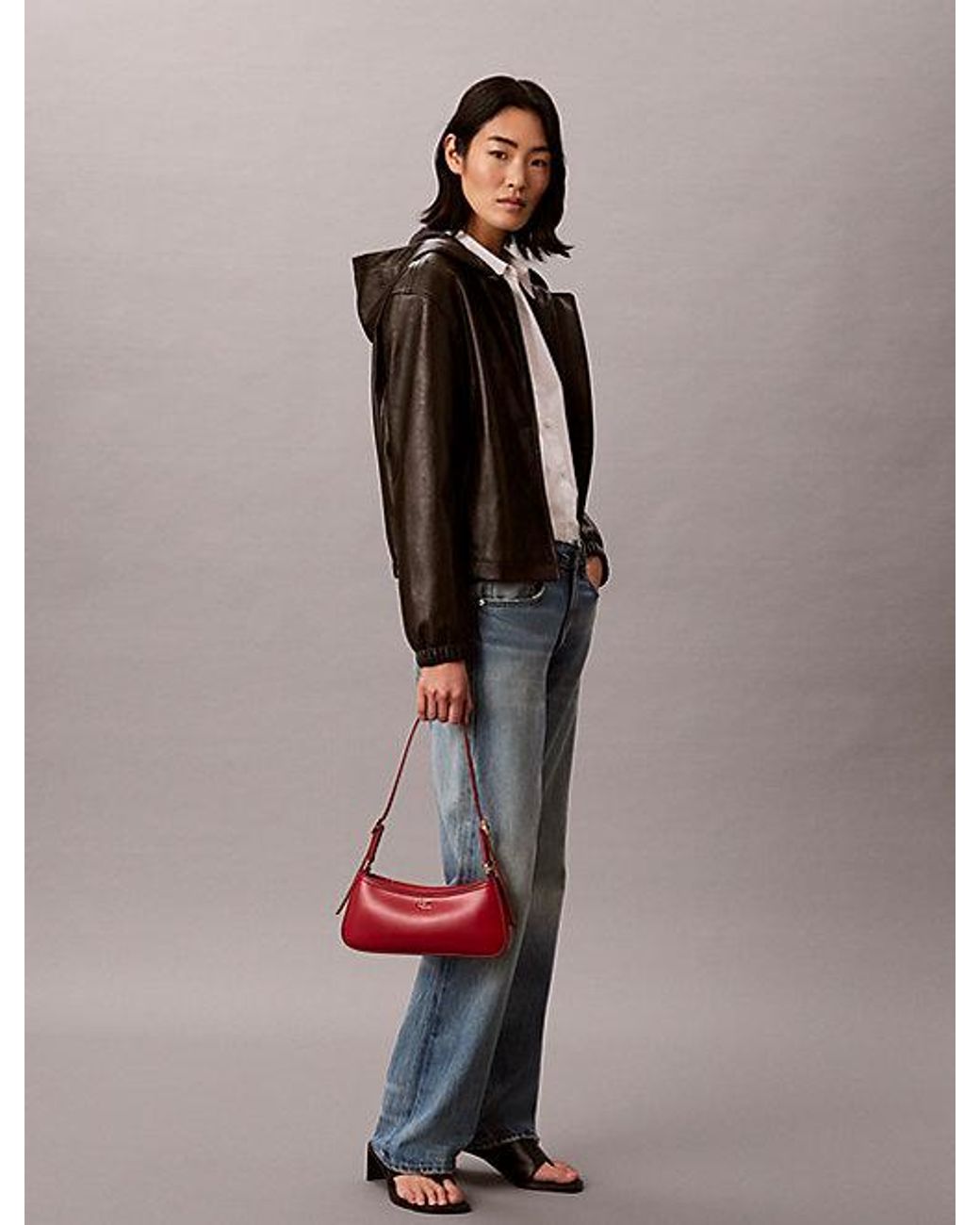 Calvin Klein Red Small Monogram Logo Shoulder Bag