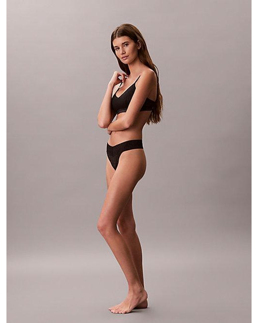 Calvin Klein Brown Thong Icon Logo Lace