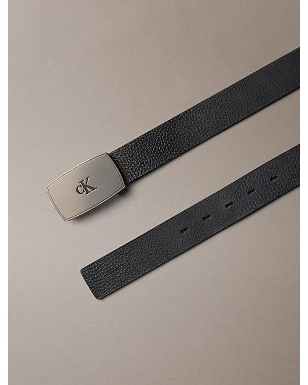 Calvin Klein Gray Leather Plaque Buckle Belt for men