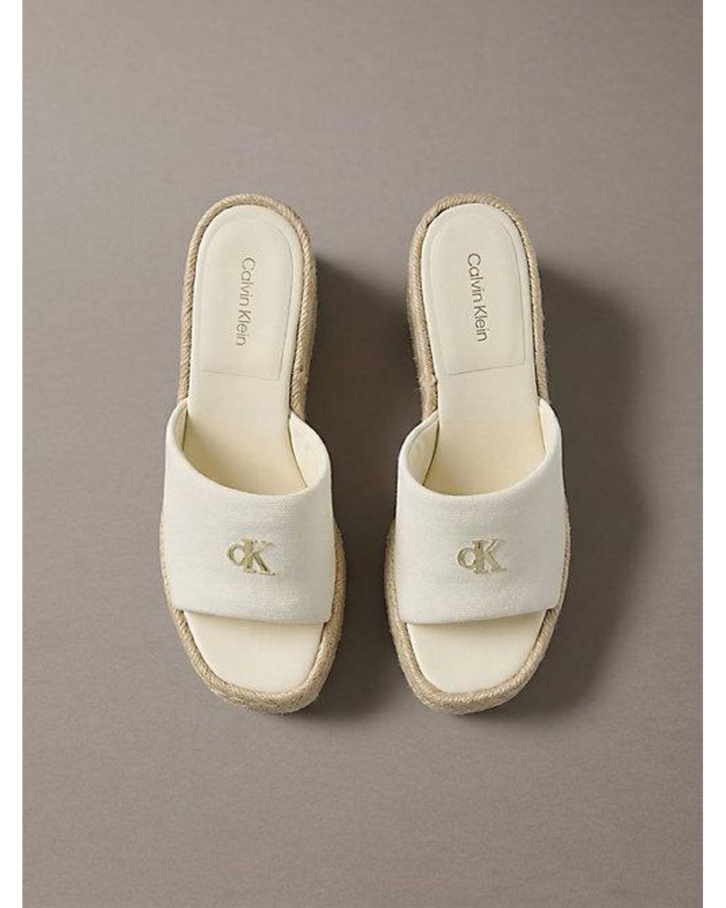 Calvin Klein White Canvas Espadrille Wedge Sandals