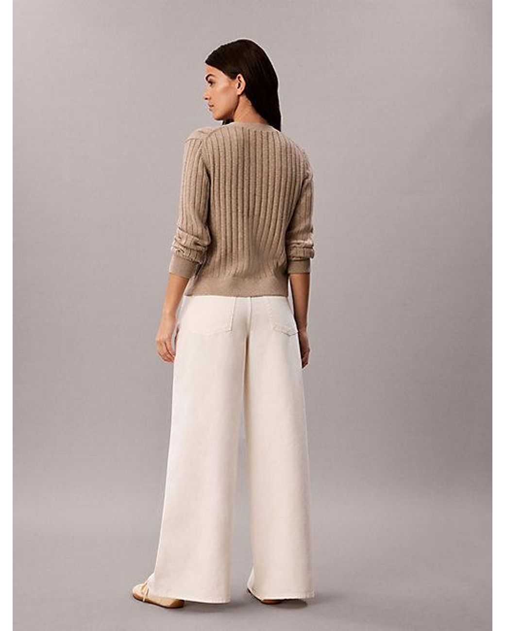 Calvin Klein Natural Jeans Cotton Twill Wide Leg Trousers