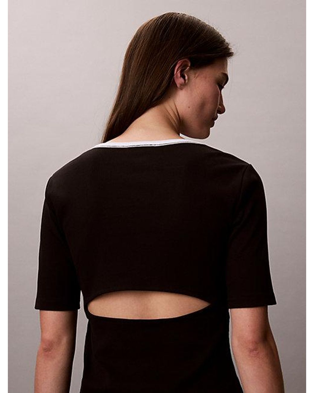 Calvin Klein Blue Jeans Slim Ribbed Open Back T-Shirt