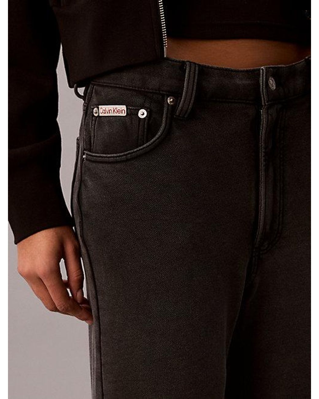 Calvin Klein Black Jeans Cotton Terry Wide Leg Trousers