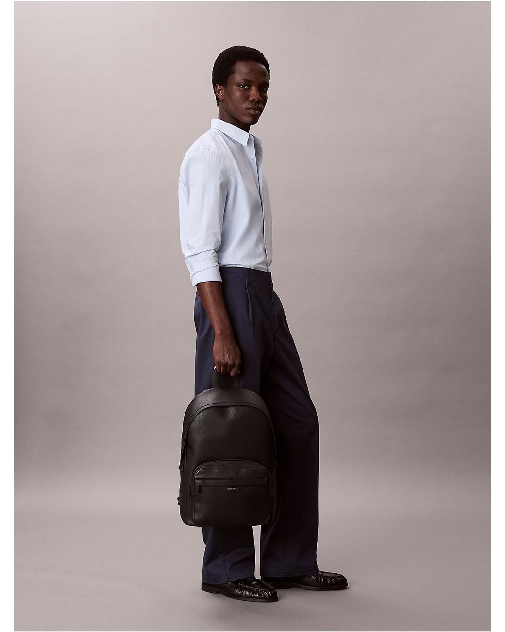 Calvin Klein Gray Pebbled Round Backpack for men