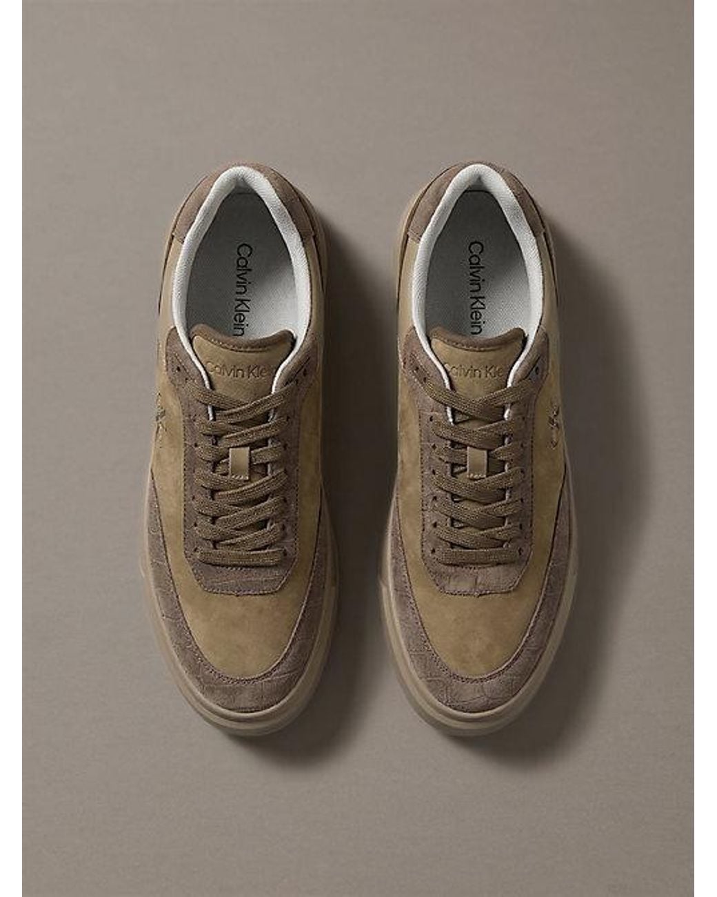 Calvin Klein Brown Suede Croc Effect Signature Trainers for men