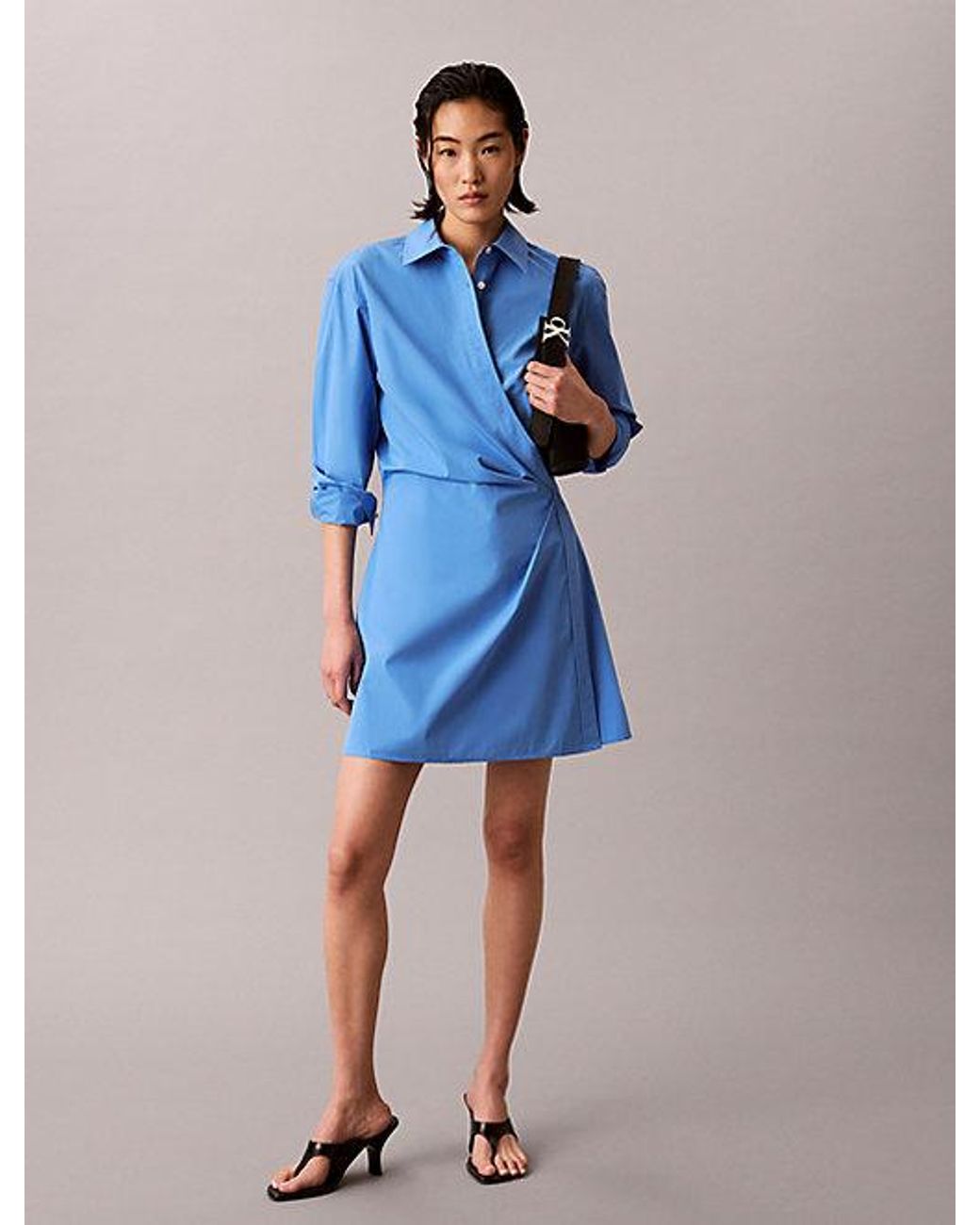 Calvin Klein Blue Jeans Cotton Poplin Wrap Shirt Dress