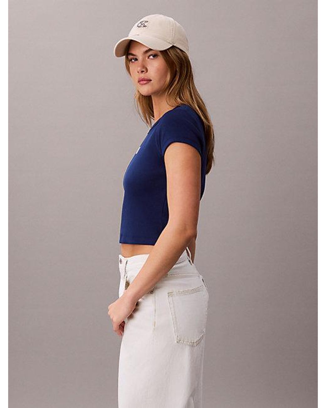 Calvin Klein Blue Jeans Woven Monologo Rib Baby Tee