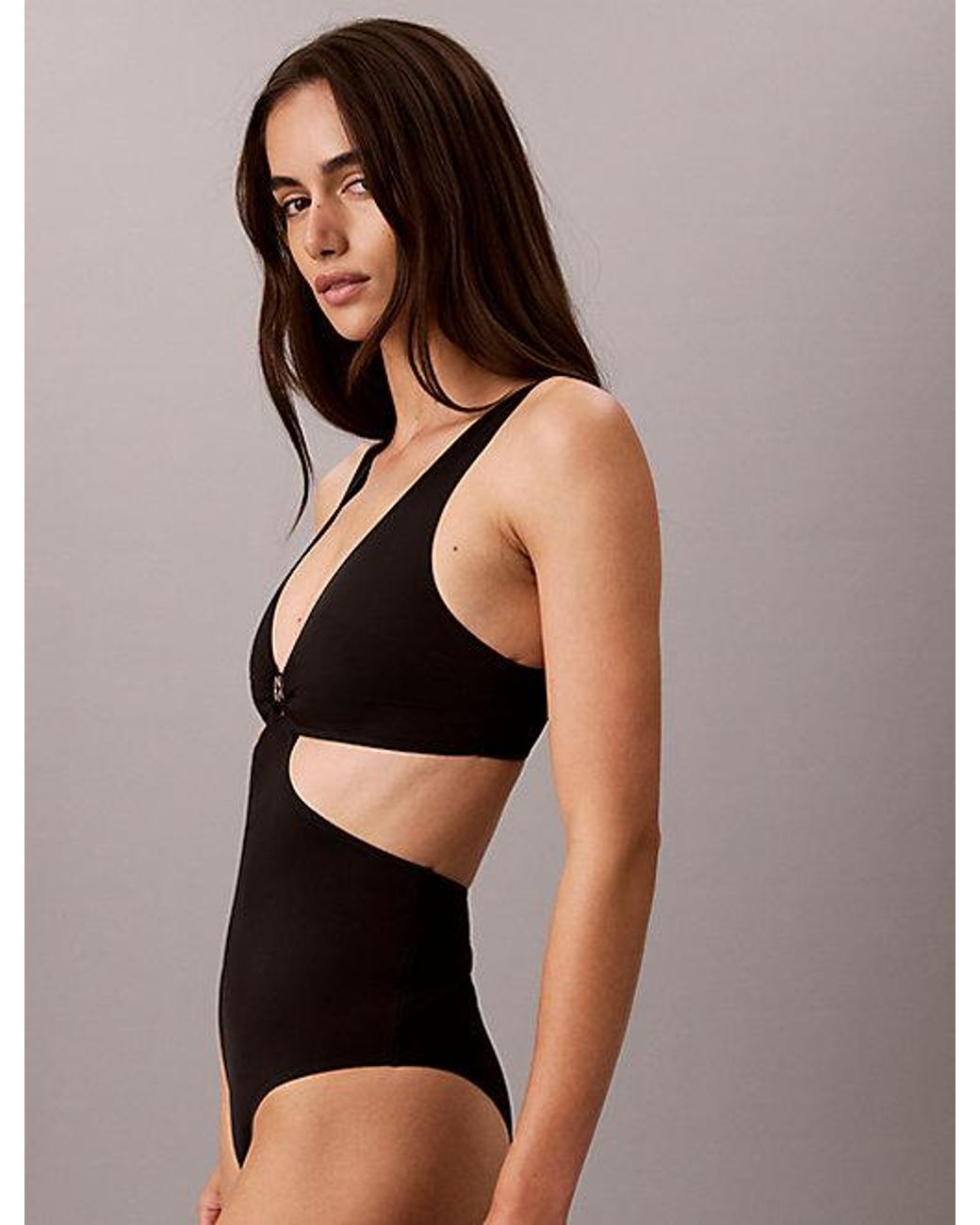 Calvin Klein Black Cut Out Swimsuit Emblem