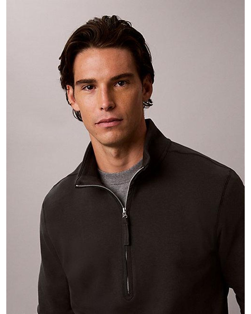 Calvin Klein Black Jeans Utility Badge Quarter Zip Sweatshirt for men