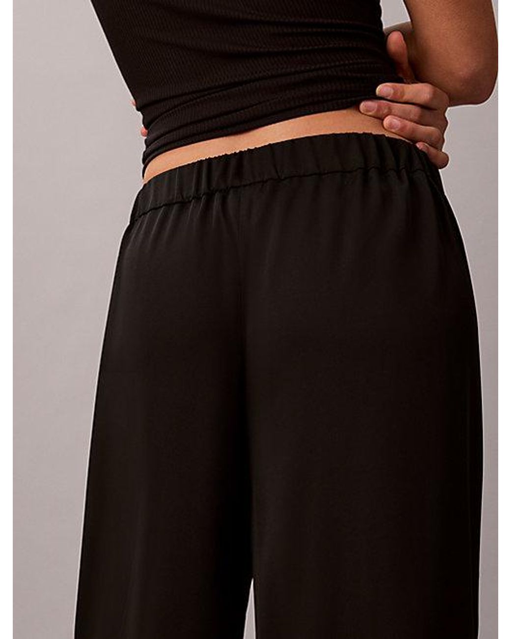 Calvin Klein Black Smooth Crepe Wide Leg Trousers