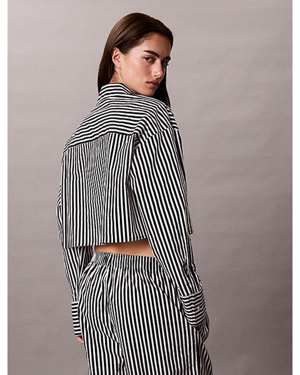 Calvin Klein Gray Cropped Pyjama Top Icon Cotton Poplin