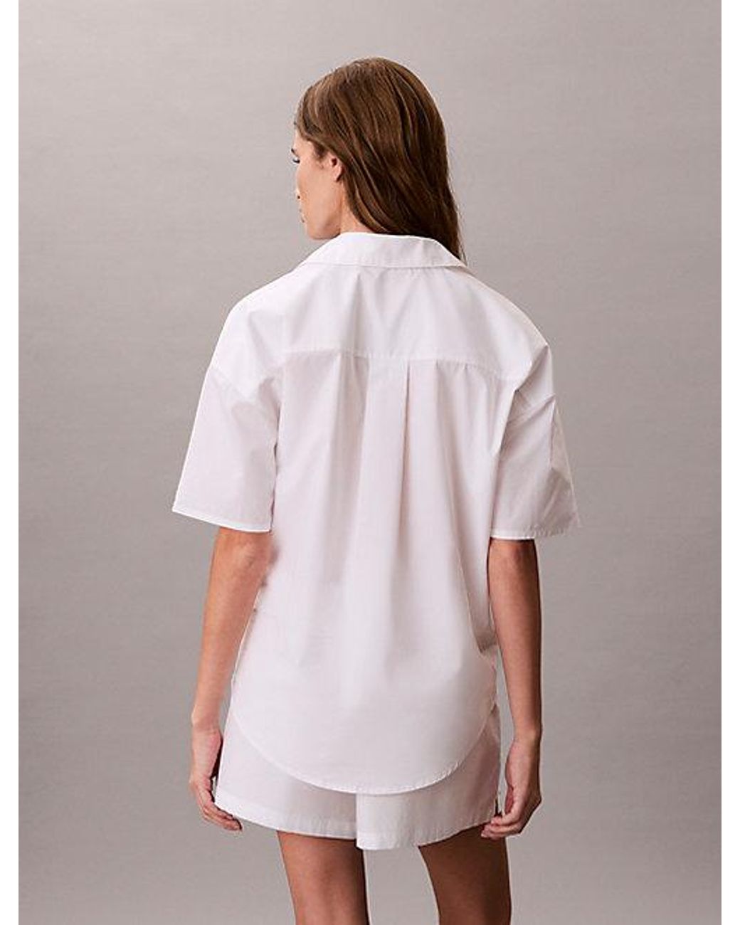 Calvin Klein Poplinkatoenen Button-Down Pyjamatop in het White