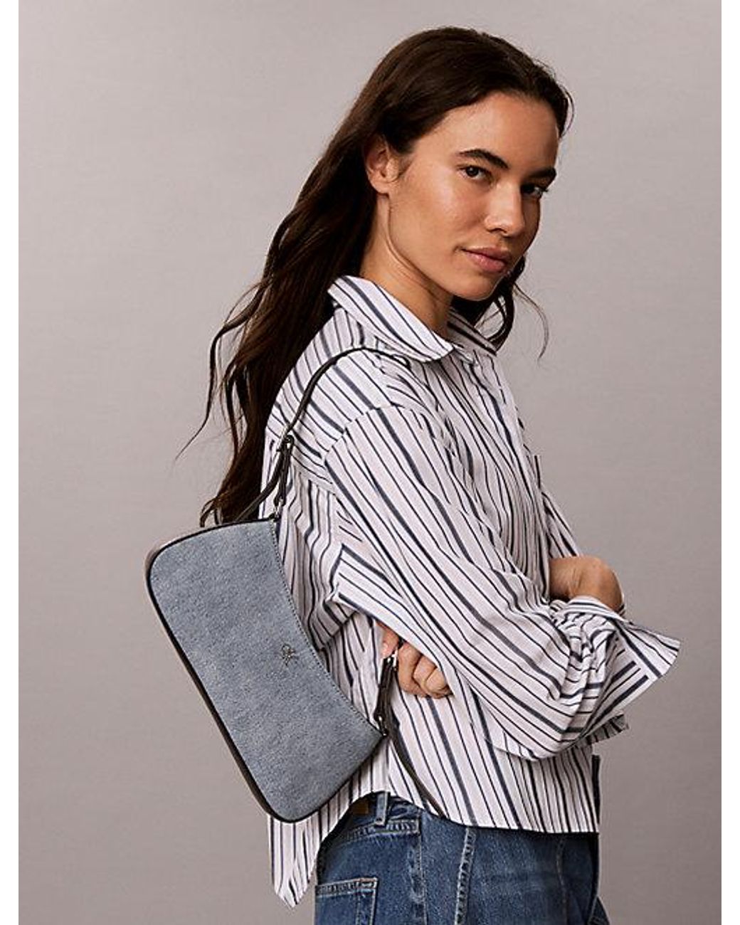 Calvin Klein Gray Small Denim Monogram Logo Shoulder Bag
