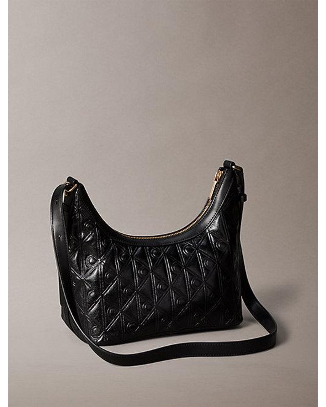Calvin Klein Gray Debossed Allover Emblem Logo Small Shoulder Bag