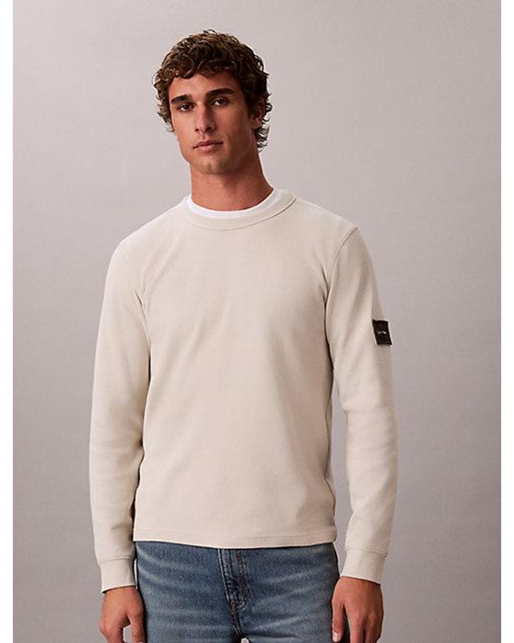 Calvin Klein Blue Jeans Long Sleeve Waffle T-Shirt for men