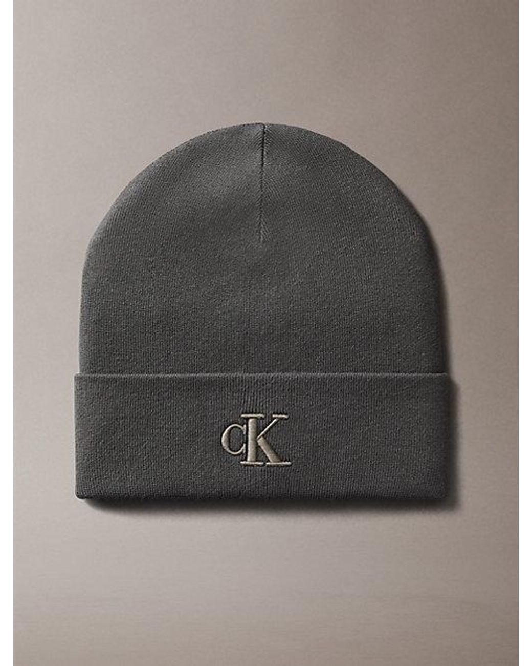 Calvin Klein Gray Signature Logo Beanie for men