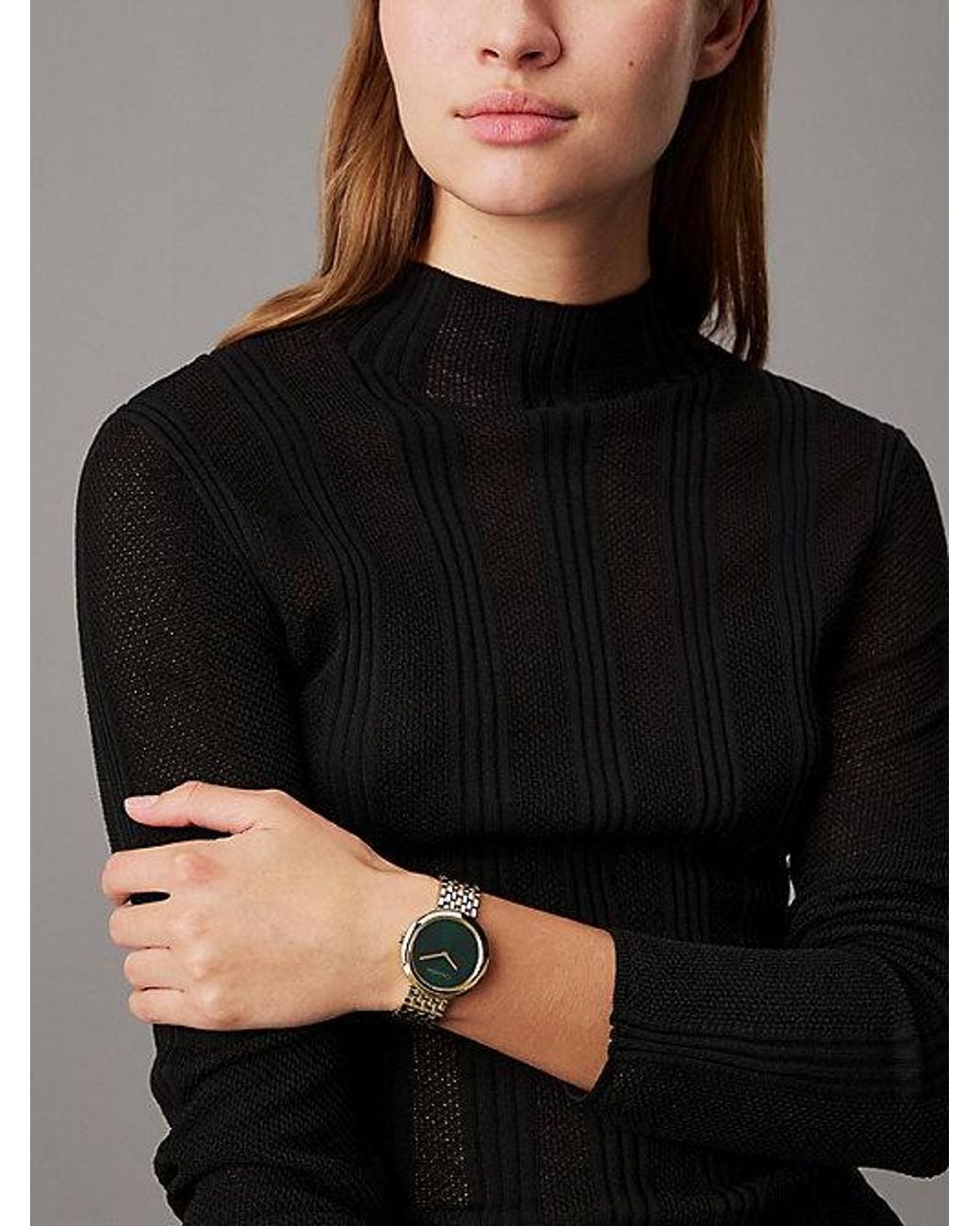 Calvin Klein Metallic Twisted Bezel Bracelet Watch