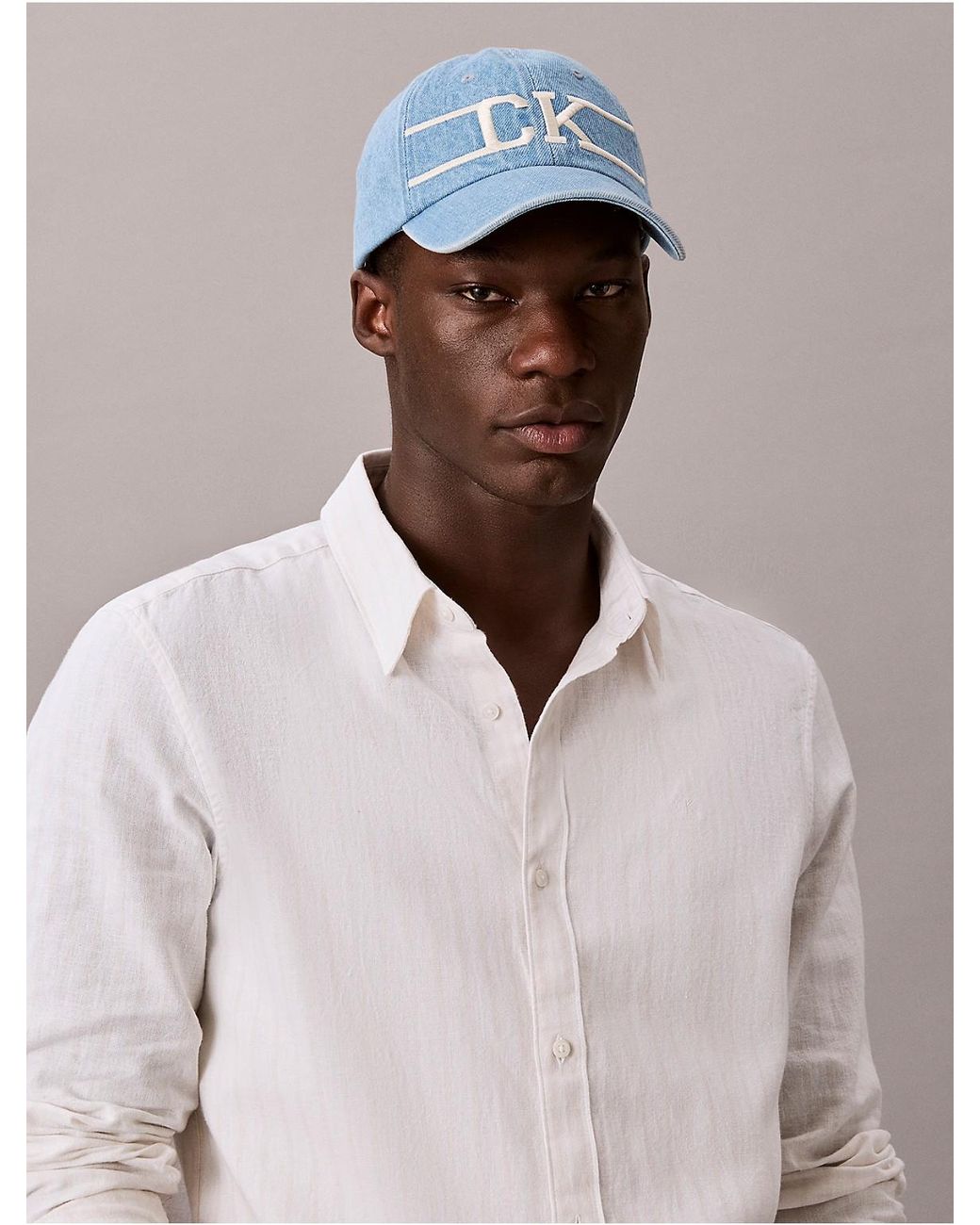 Calvin Klein Blue Denim Varsity Monogram Logo Baseball Cap for men