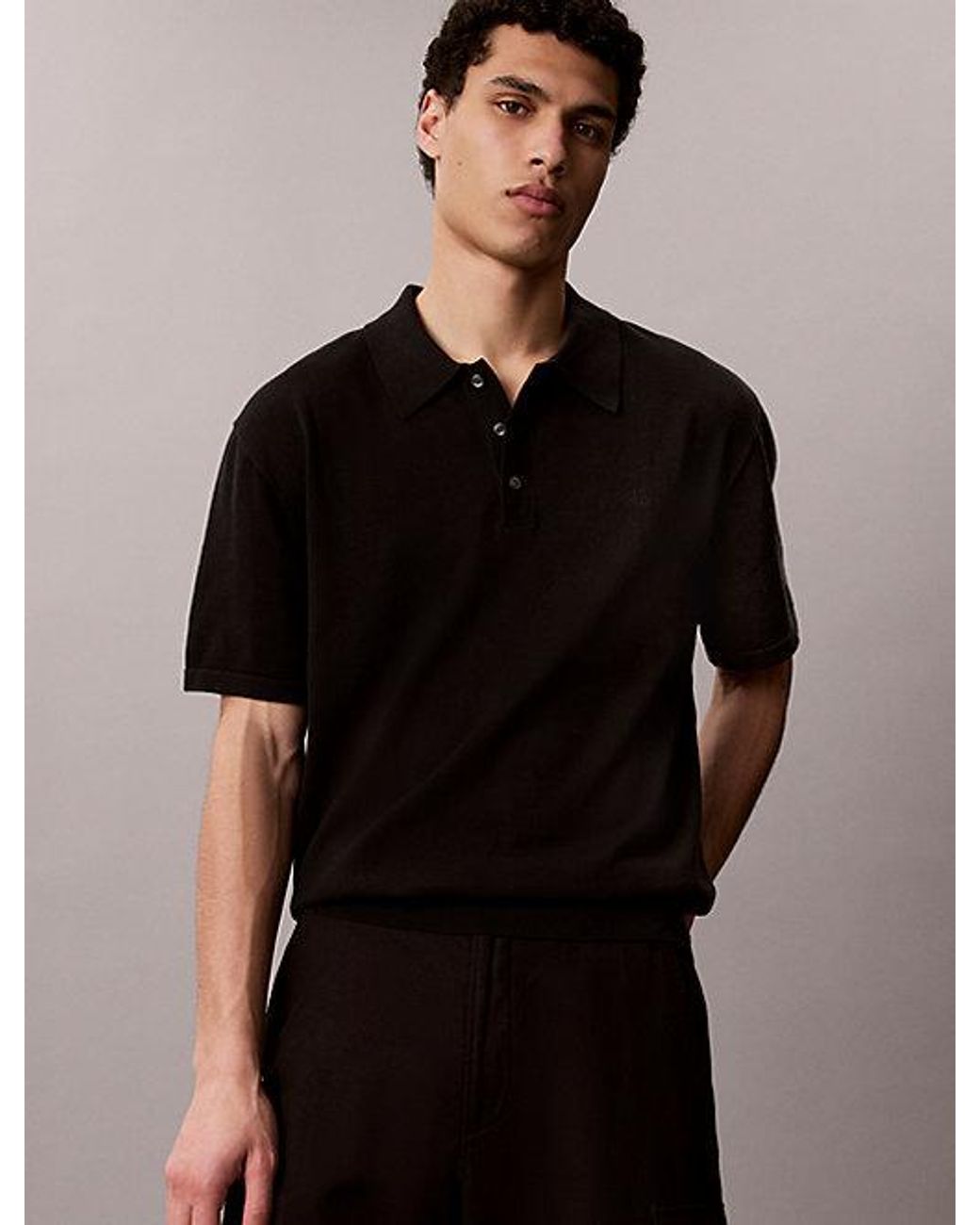 Calvin Klein Black Supima Cotton Knit Polo Shirt for men