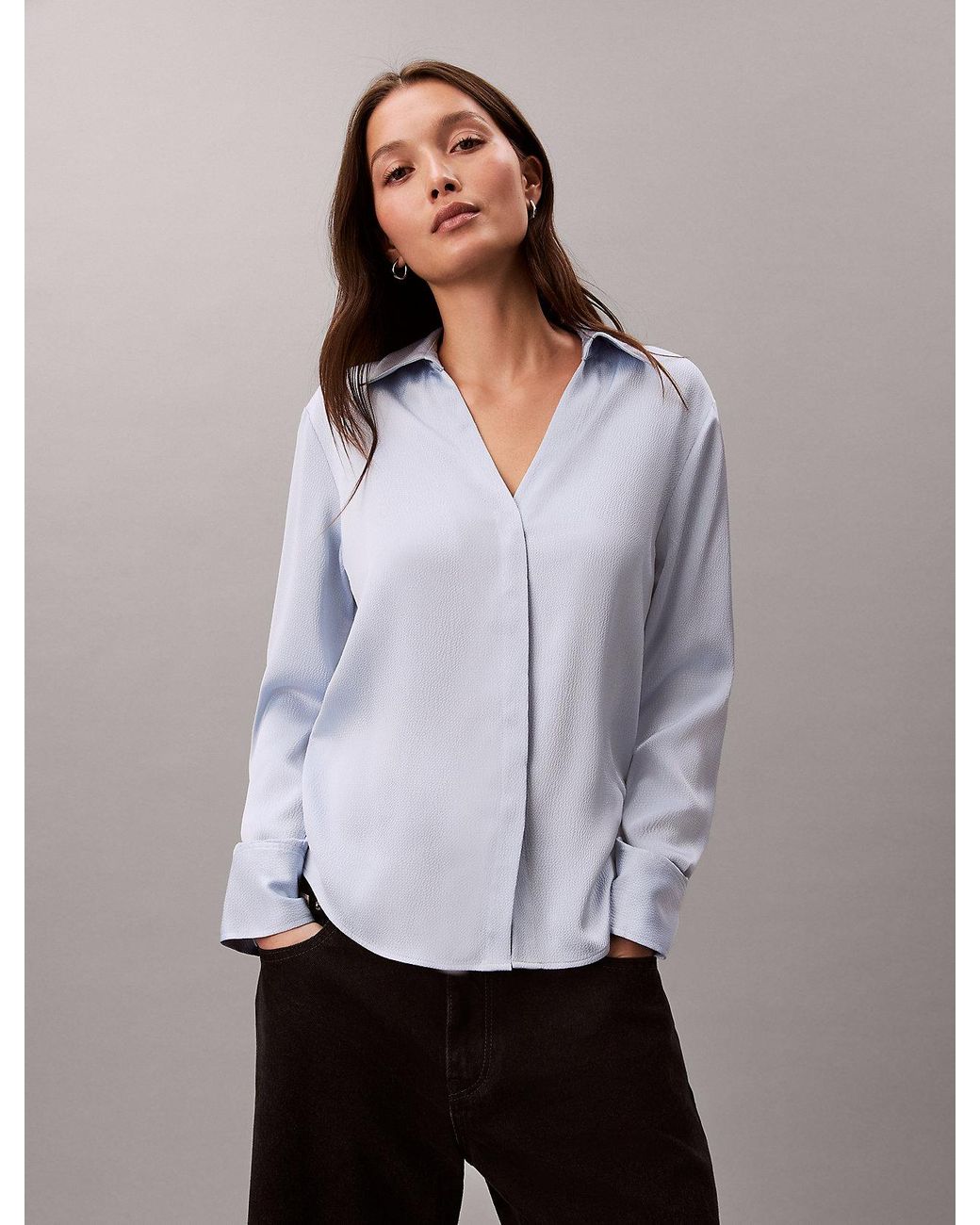 Calvin Klein Gray Hammered Satin Fitted Shirt