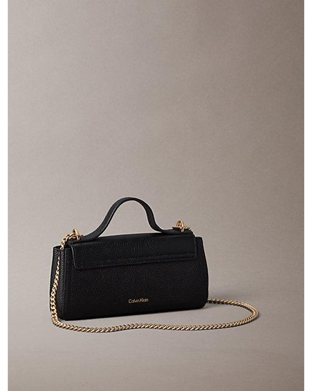 Calvin Klein Black Leather Monogram Chain Clutch Bag