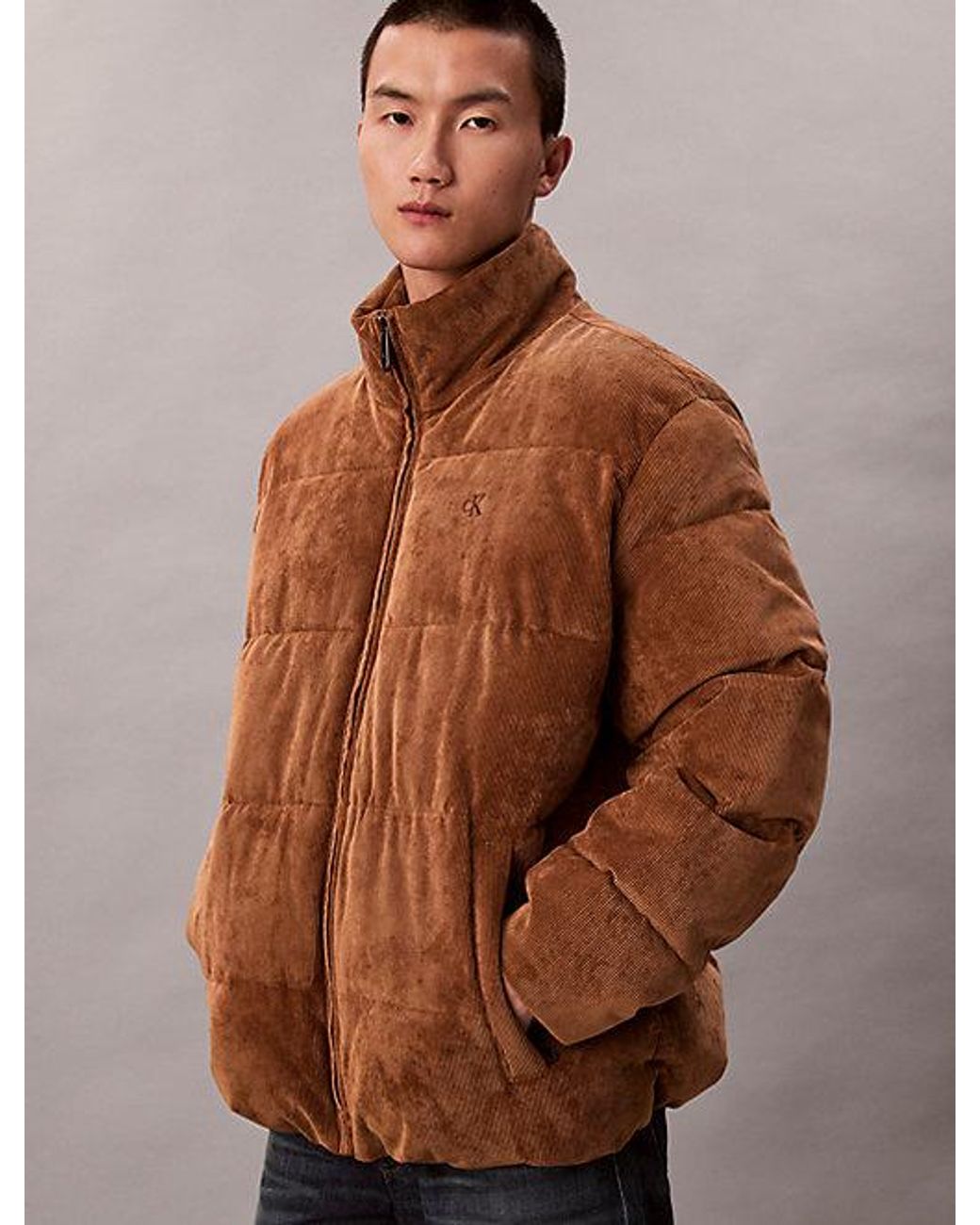 Calvin Klein Brown Jeans Corduroy Puffer Jacket for men
