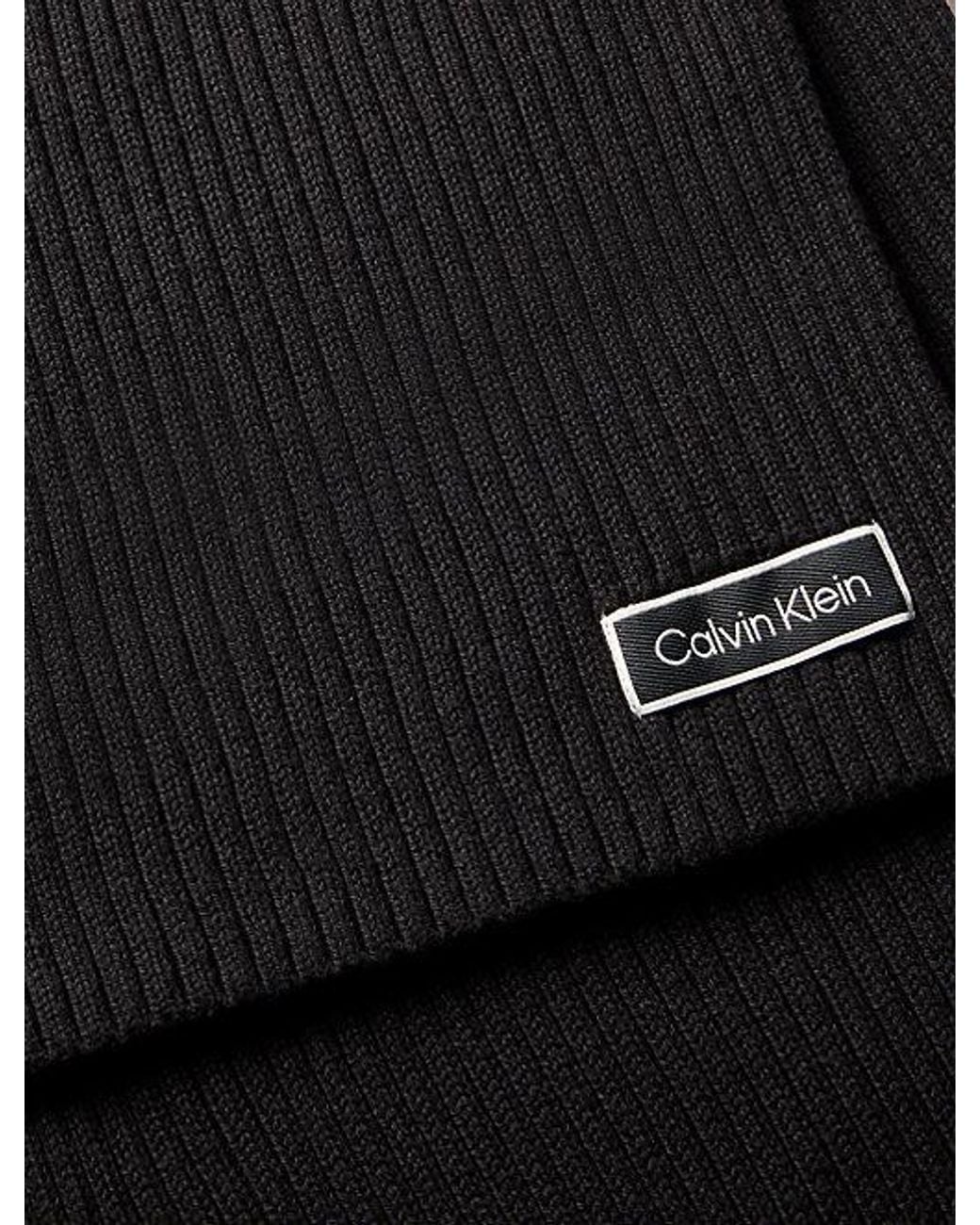 Calvin Klein Black Logo Patch Rib Scarf