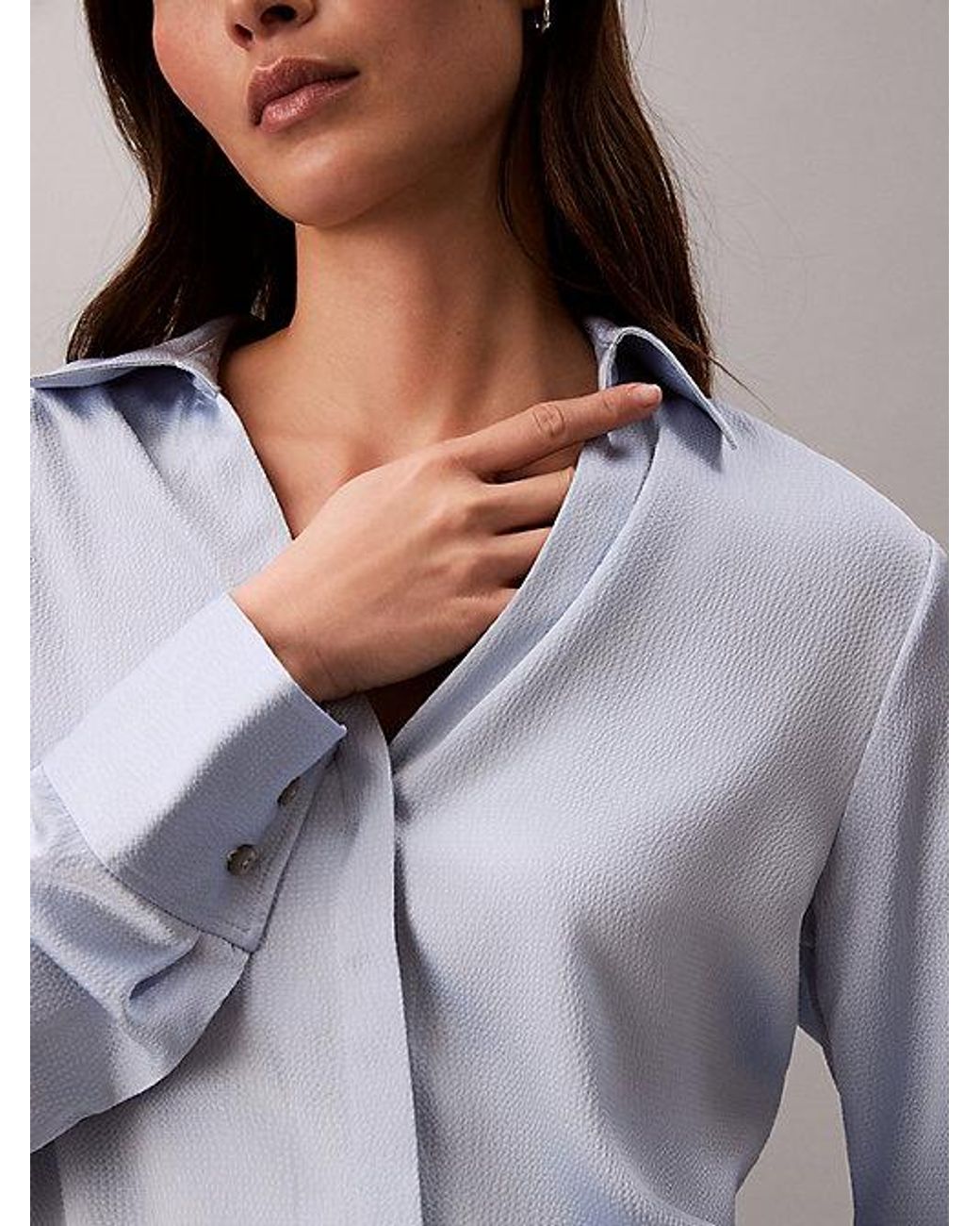 Calvin Klein Gray Hammered Satin Fitted Shirt