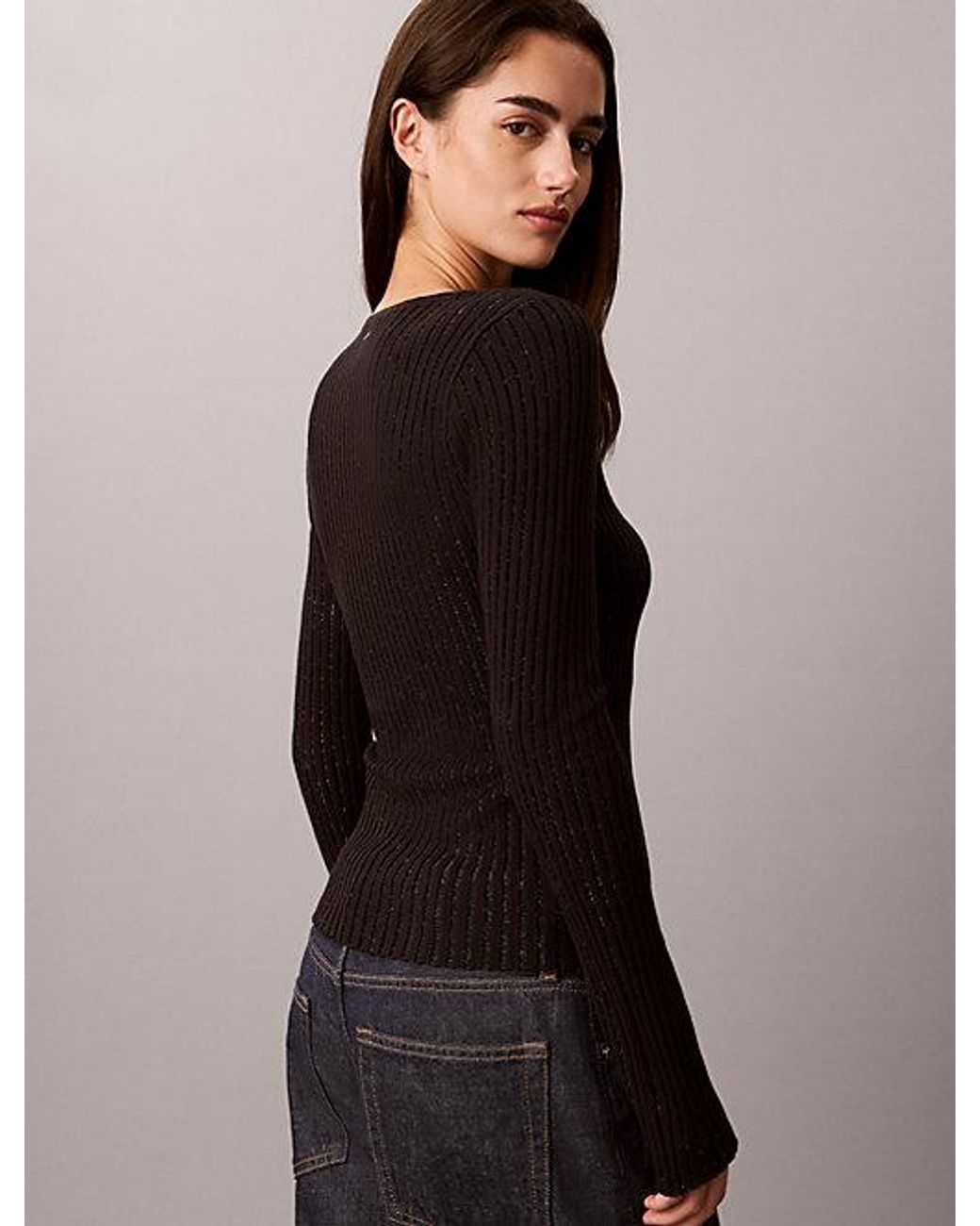 Calvin Klein Black Slim Shiny Ribbed Jumper