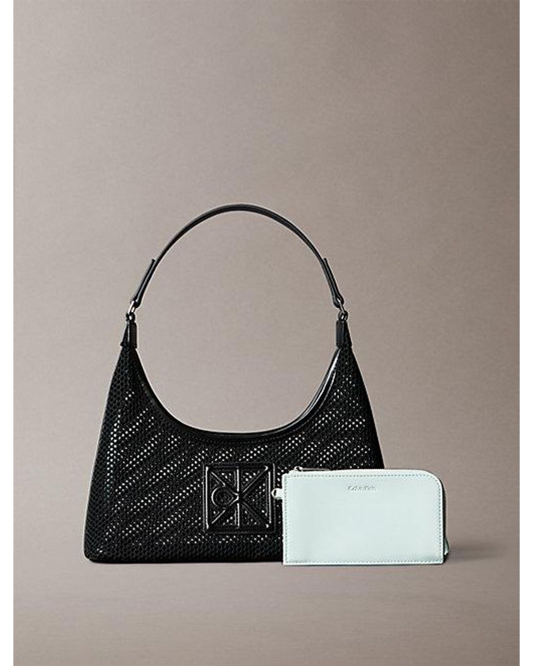 Calvin Klein Black Emblem Logo Mesh Shoulder Bag