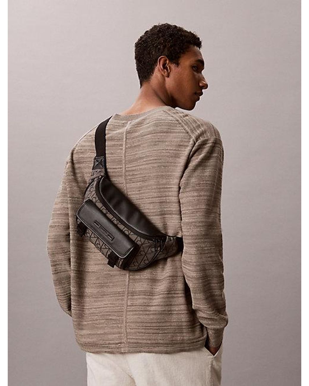 Calvin Klein Gray Water Repellent Logo Jacquard Bum Bag for men