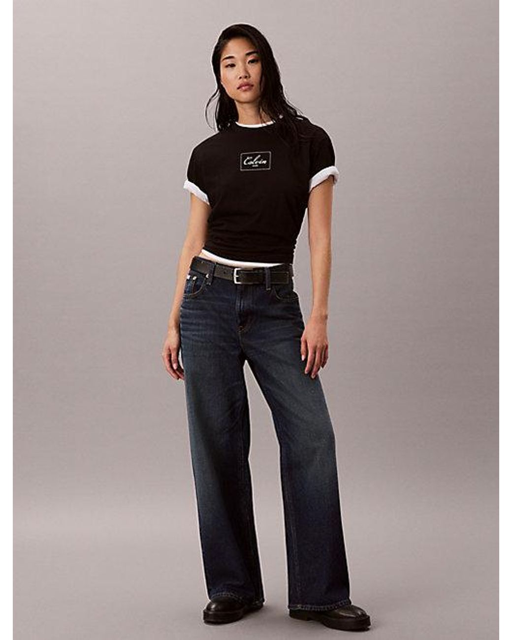 Calvin Klein Black Jeans Boxy Script Logo T-Shirt