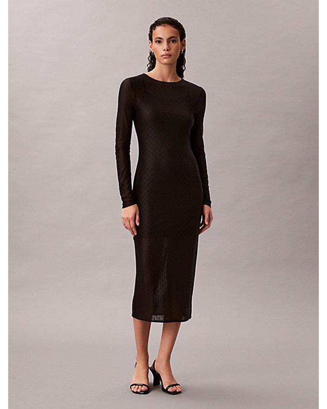 Calvin Klein Black Jeans Allover Emblem Logo Lace Maxi Dress