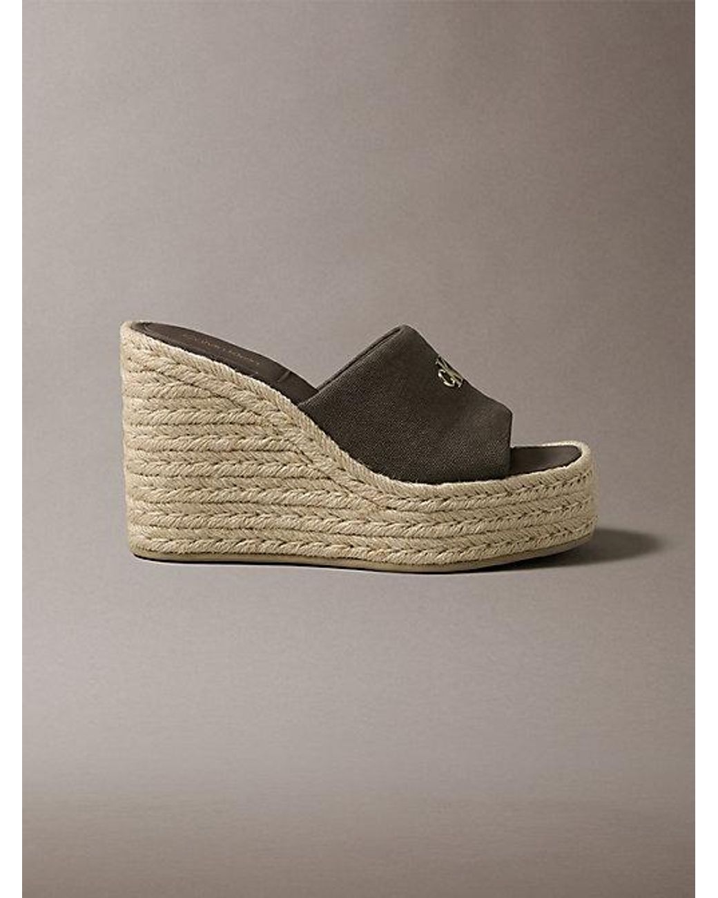 Calvin Klein Gray Canvas Espadrille Wedge Sandals