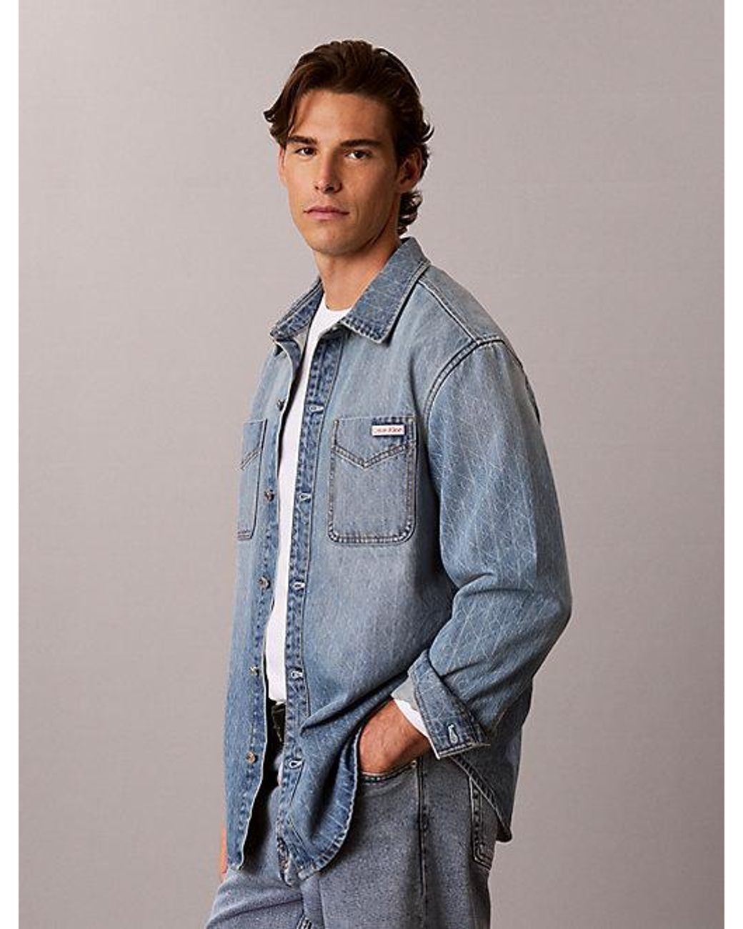 Calvin Klein Gray Jeans 90S Relaxed Logo Denim Overshirt for men