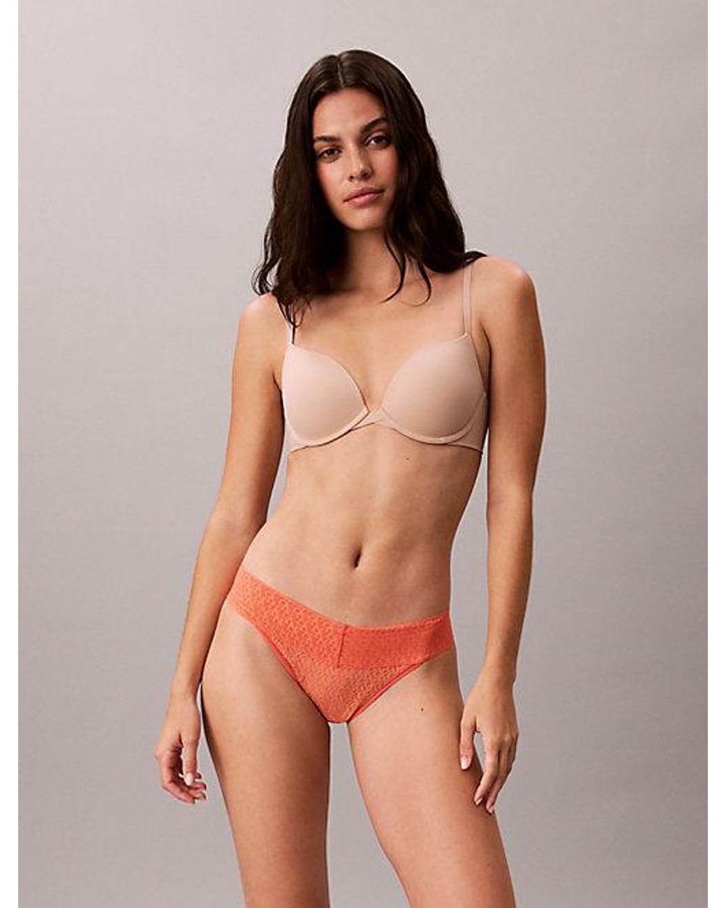 Calvin Klein Orange Low Rise Bikini Briefs Icon Logo Lace
