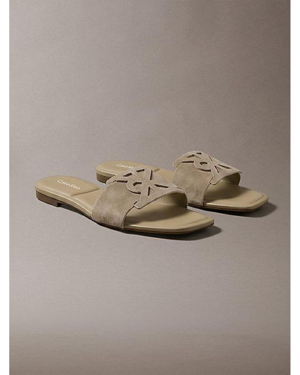Calvin Klein Gray Ck Provence Suede Square Toe Sandals