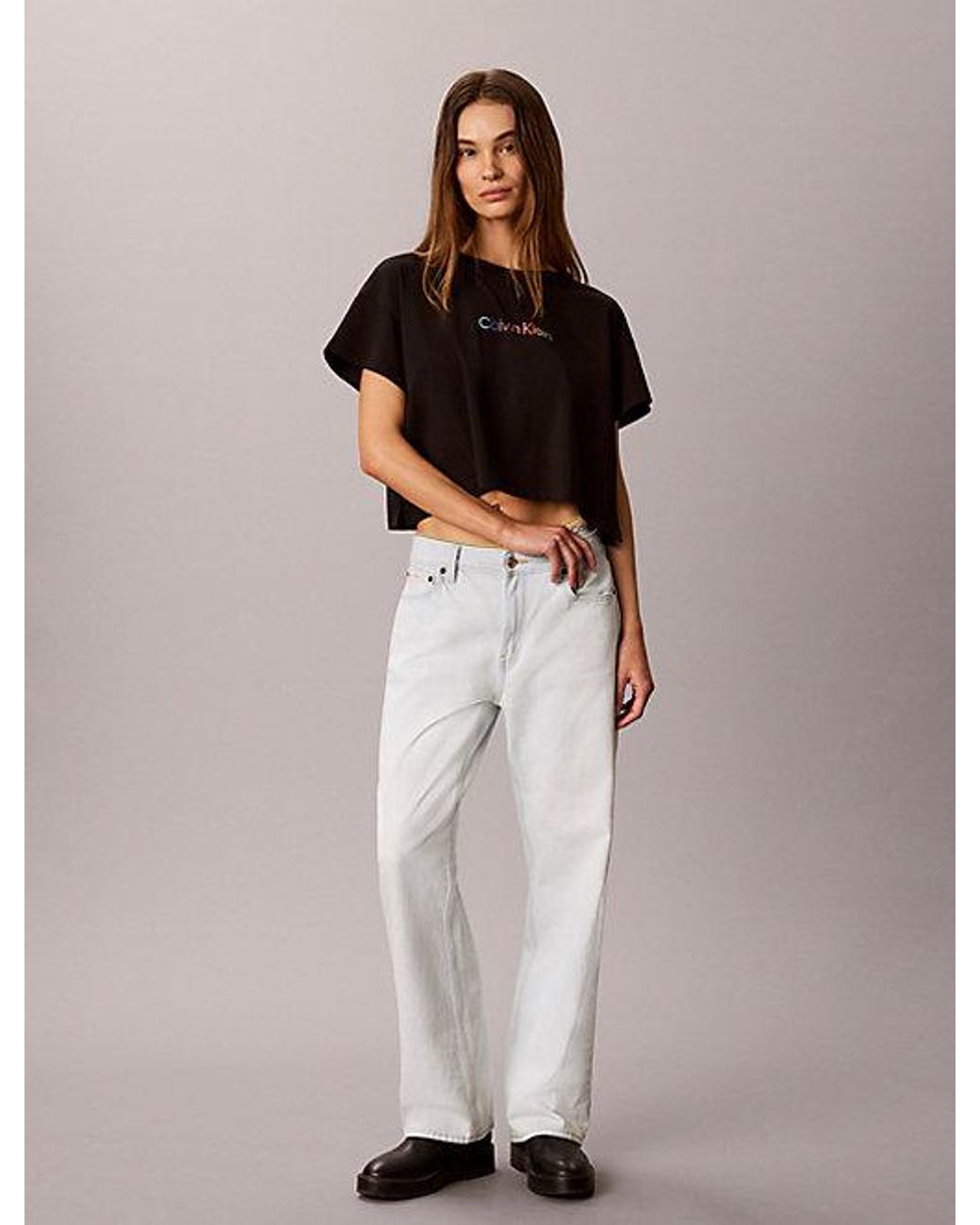 Calvin Klein Black Cropped Lounge T-Shirt Icon Cotton Stretch
