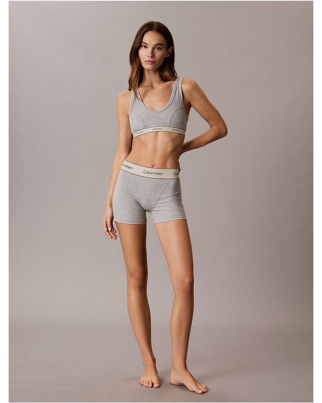 Calvin Klein Gray Lightly Lined Triangle Bralette Heritage Cotton Stretch