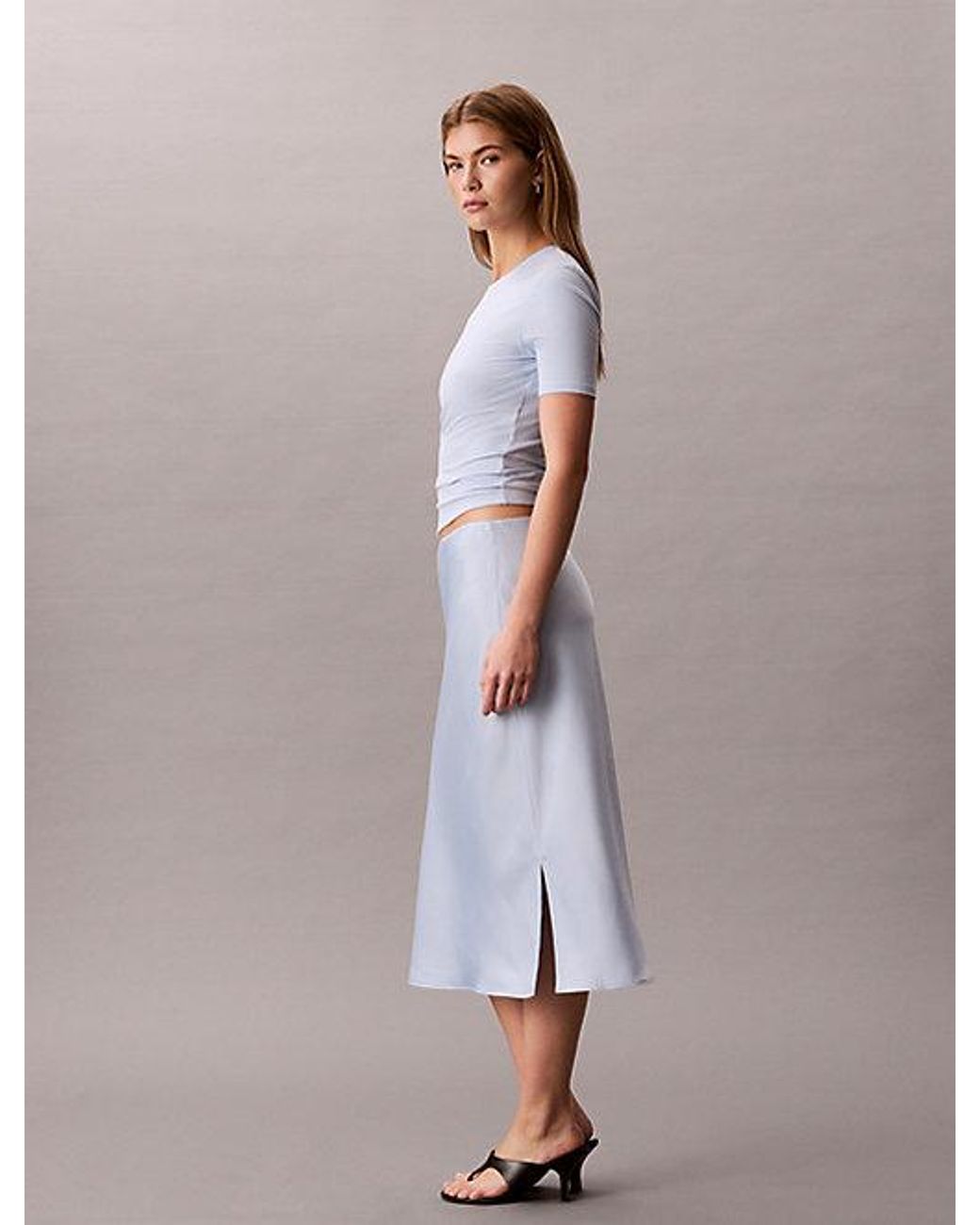 Calvin Klein Purple Textured Satin Midi Skirt