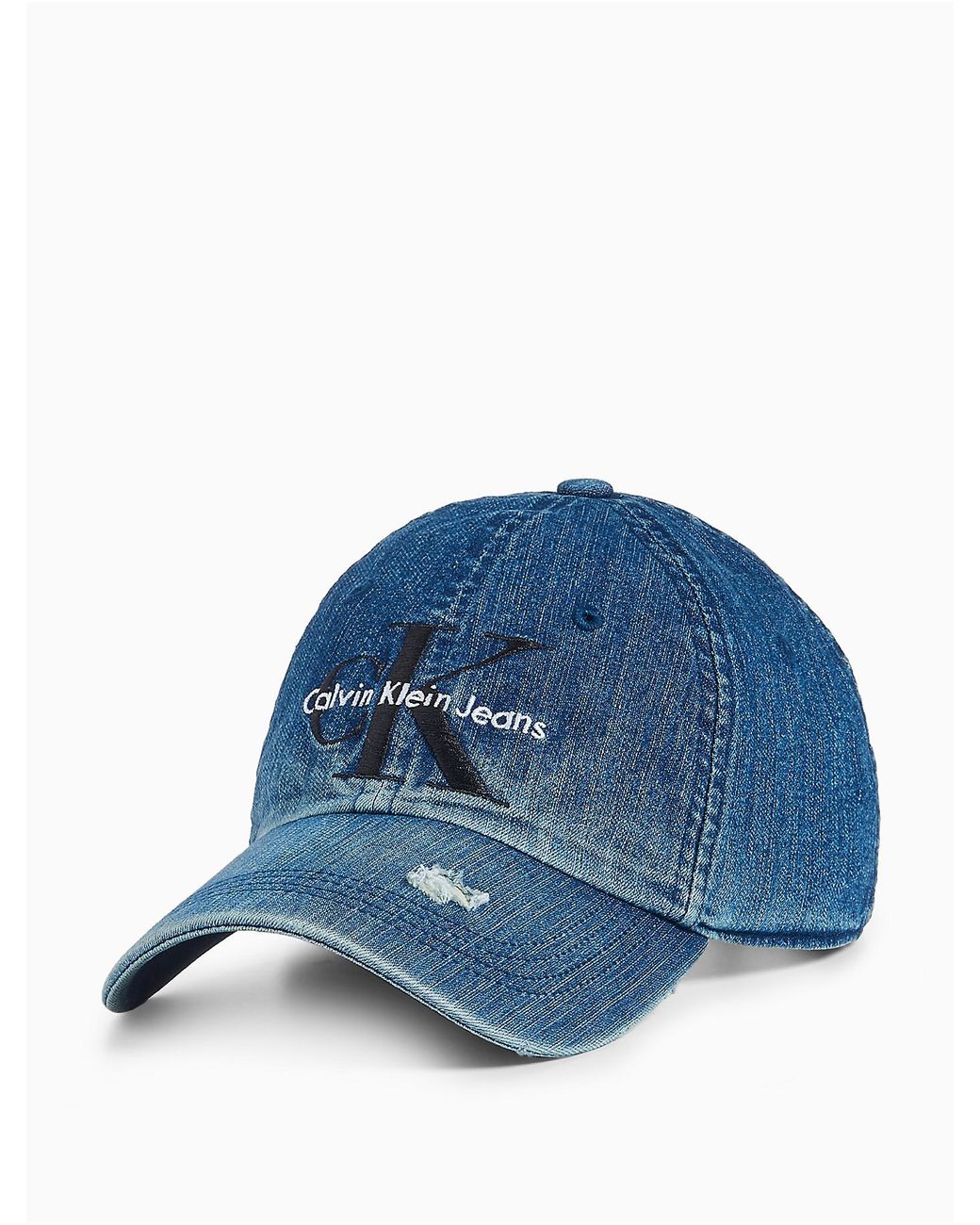 Calvin Klein Monogram Logo Destructed Denim Hat in Blue for Men | Lyst