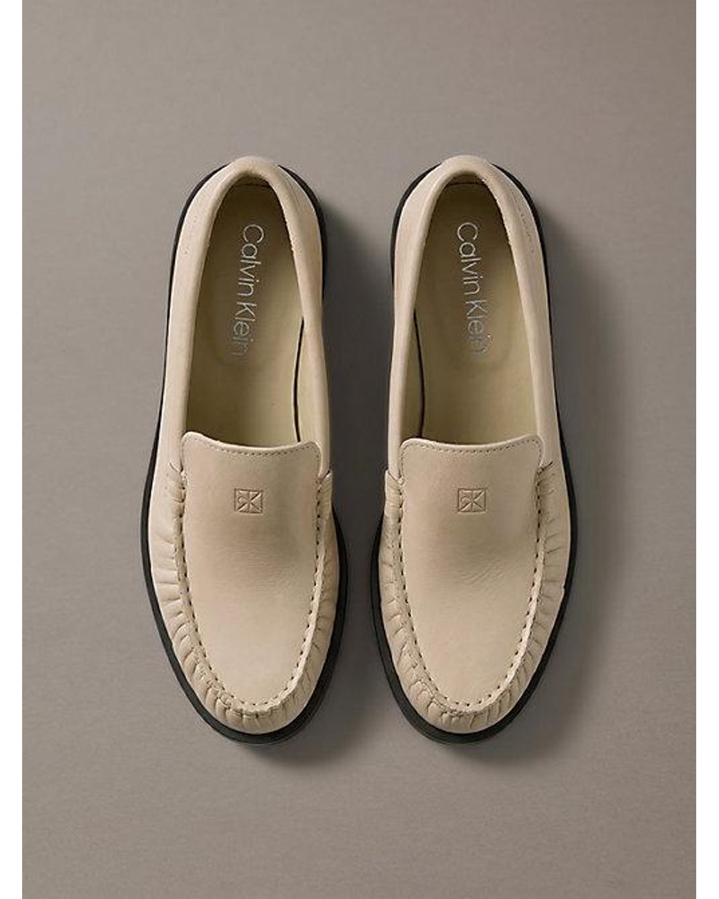 Calvin Klein Gray Thea Leather Pleated Loafers