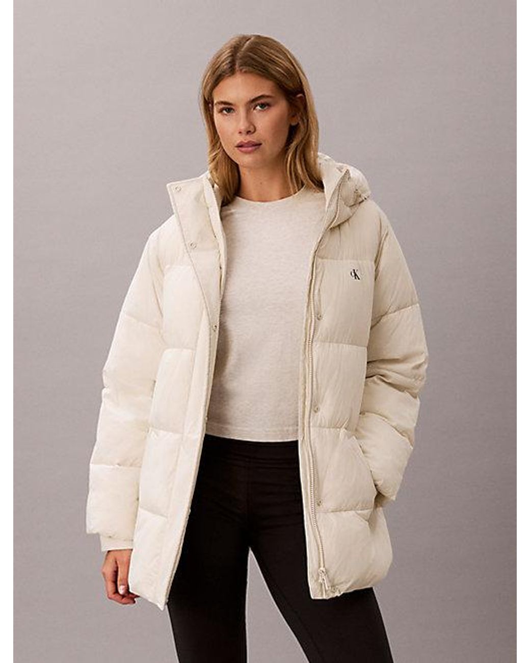 Calvin Klein Natural Jeans Logo Belt Hooded Puffer Jacket